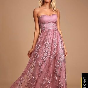 Andria Mauve Purple Embroidered Strapless Maxi Dress XS